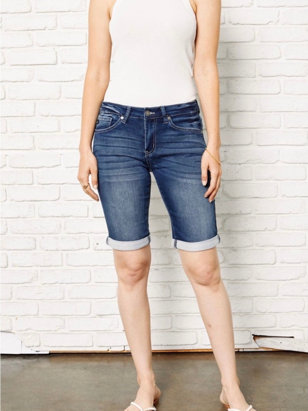 NWT- Kancan Mid Rise Bermuda Shorts Medium Blue Size 5/26